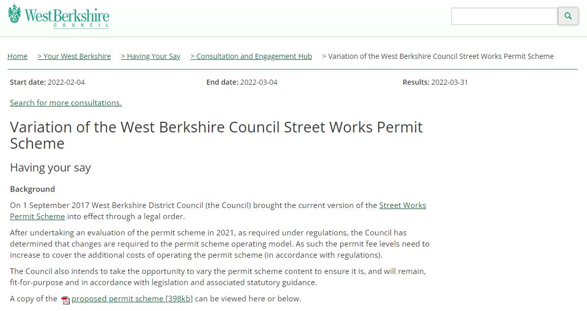 West Berkshire Council Permit Scheme